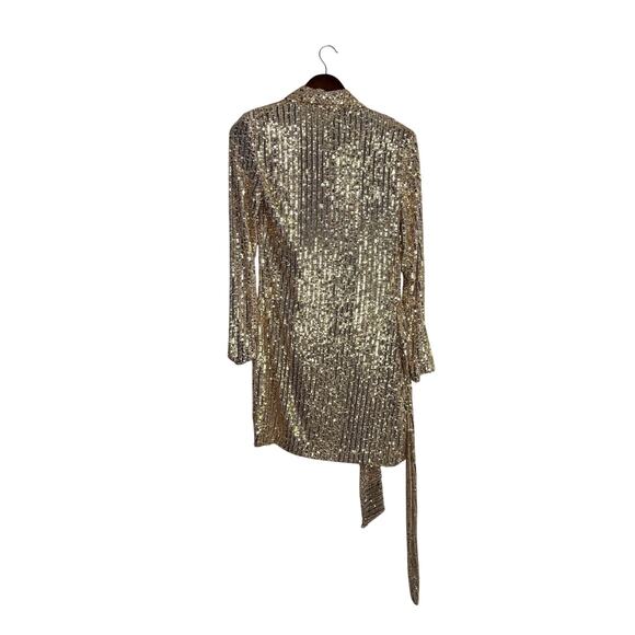 Zara Gold Sequin Wrap Tie Long Sleeve Tunic Mini Stretch Dress V Neck XS Gold - Picture 16 of 16